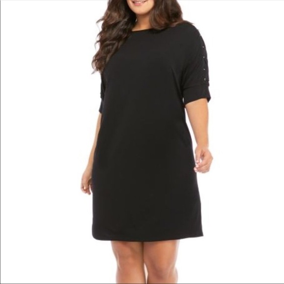 NEW Michael Kors Plus Black Mini Dress Tunic Dolman Elbow Sleeve Lace Up Size 0X - Picture 1 of 8